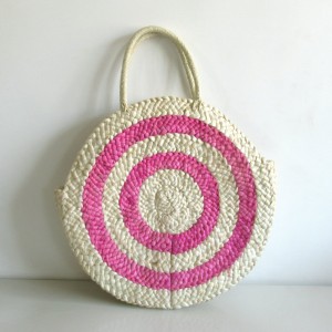 Circle Natural corn husk Straw beach Bag Round rattan Handbag for Beach Vacation