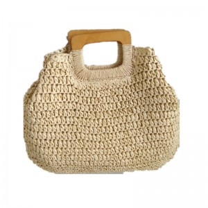 Fashion beach tote bag simple straw woman handbag with wood handle