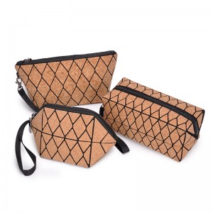 Eco Friendly Natural Cork Softwood Zipper Pouch Handbag Clutch Purse Makeup Organizer Toiletry Bag