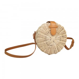 Women Round Straw Bag Beach wicker handbag Handwoven Rattan Bag with Shoulder Straps