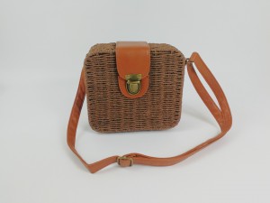 Ladies Lovely Candy Color Square Rattan Bag Women rivet Weave Straw Bags Shoulder & Crossbody Bags