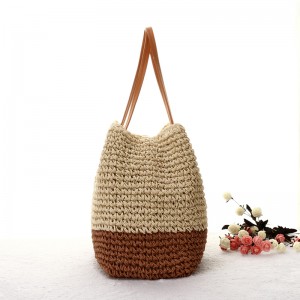 Summer Straw Tote Bag with Polyester Lining Handmade Crocheted