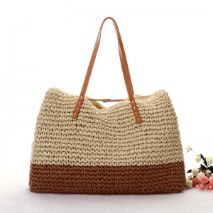 Summer Straw Tote Bag with Polyester Lining Handmade Crocheted