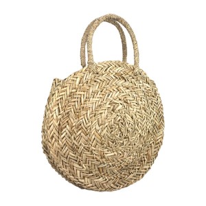 Trendy hand woven round straw bag sea grass straw handbag