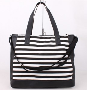 Fashion women blank canvas handbag tote bag with leather handle