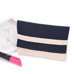 Wholesale Canvas Flap Stripe Cosmetic Bag Makeup Pouch for lipstick  OEM factory