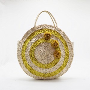 2017 New Style Knitted Blanket -
 Color Blocking round straw woven bag beach bag women handbag raffia grass pompom corn husk bag  – V-FOX