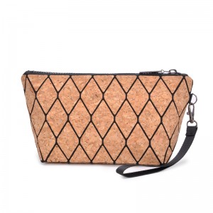 Eco Friendly Natural Cork Softwood Zipper Pouch Handbag Clutch Purse Makeup Organizer Toiletry Bag