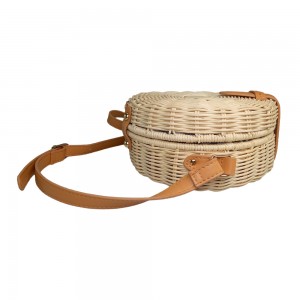 Women Round Straw Bag Beach wicker handbag Handwoven Rattan Bag with Shoulder Straps