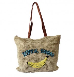 New Woven Banana Embroidery straw tote bag Shoulder Summer Beach Straw Bag with shoulder strap