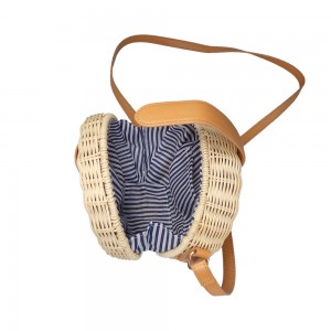 Women Round Straw Bag Beach wicker handbag Handwoven Rattan Bag with Shoulder Straps