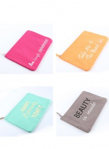 Recyclable feature cotton pouch printed cosmetic bag custom canvas pouch with personalized zipper closure