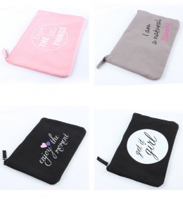 Recyclable feature cotton pouch printed cosmetic bag custom canvas pouch with personalized zipper closure