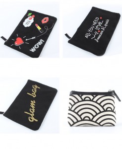 Recyclable feature cotton pouch printed cosmetic bag custom canvas pouch with personalized zipper closure