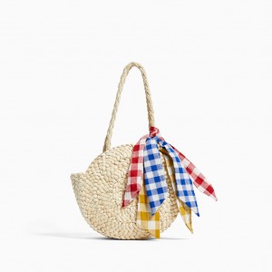 Circle Natural corn husk Straw beach Bag Round rattan Handbag for Beach Vacation