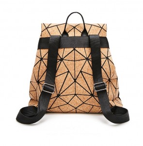 Natural geometric cork Vintage Backpack portuguese Fashion Women Stylish Wood Bag