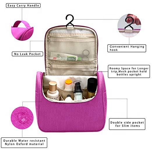 Wholesale Portable Pink Cosmetic Handbag Hotel Bathroom Hanging Travel Toiletry Bag Travel Case