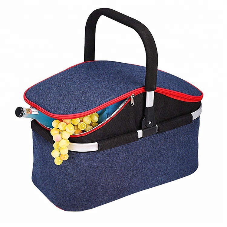 Large Capacity 30L Family Size Insulated Folding Picnic Basket Service Insulated Lunch Tote Bag Insulated Cooler