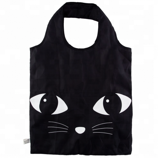 2018 new design Customized cute Black Cat Reusable Foldable polyester Shopping Bag