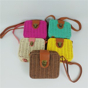 Ladies Lovely Candy Color Square Rattan Bag Women rivet Weave Straw Bags Shoulder & Crossbody Bags