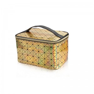 Iridescent Holographic Makeup Bag PU diamond pattern beautician portable zipper travel cosmetic vanity bag