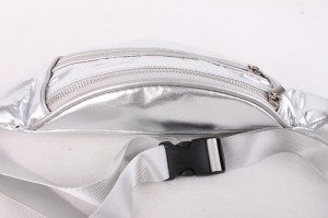 newest fashion custom good quality promotional silver PU leather cute travel waist bag, sport waist bag