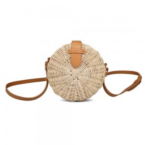 Women Round Straw Bag Beach wicker handbag Handwoven Rattan Bag with Shoulder Straps